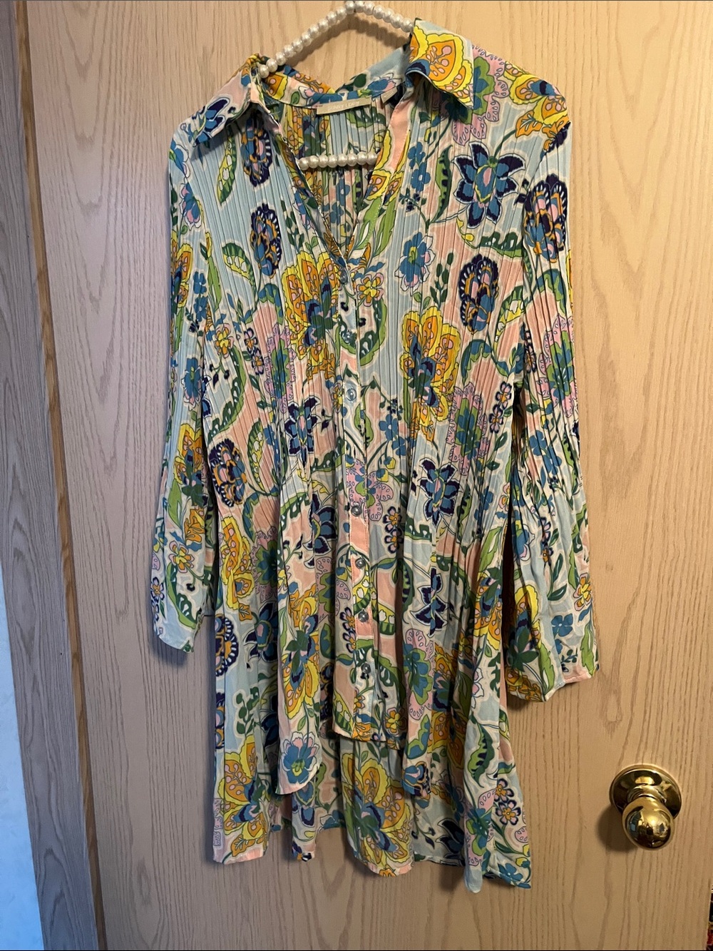Sunny Leigh Pastel Floral Pleated Button-Front Tunic